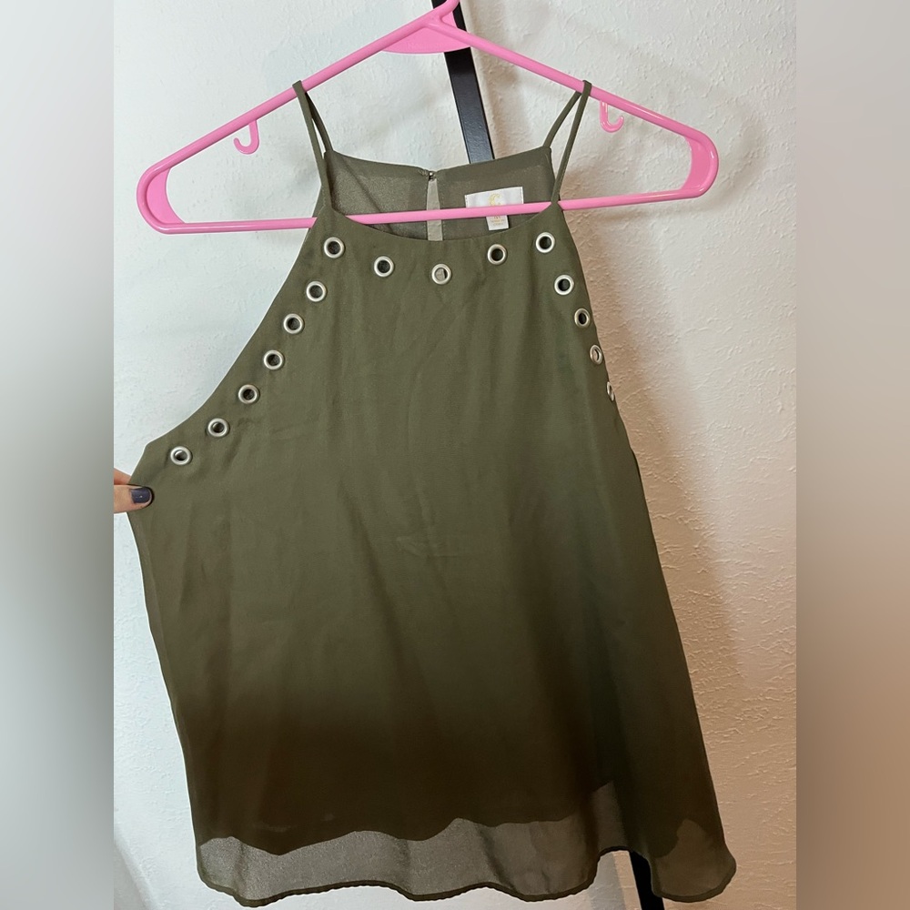 C Green Halter Neckline Tank Blouse Size Medium - Picture 2 of 5